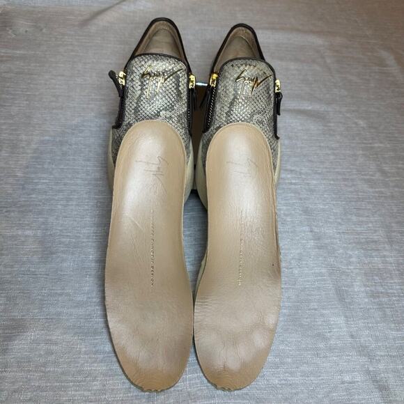 Giuseppe Zanotti Women 37.5 Python Print Low-Top Slip on Sneakers Gold Zippers - Picture 13 of 14